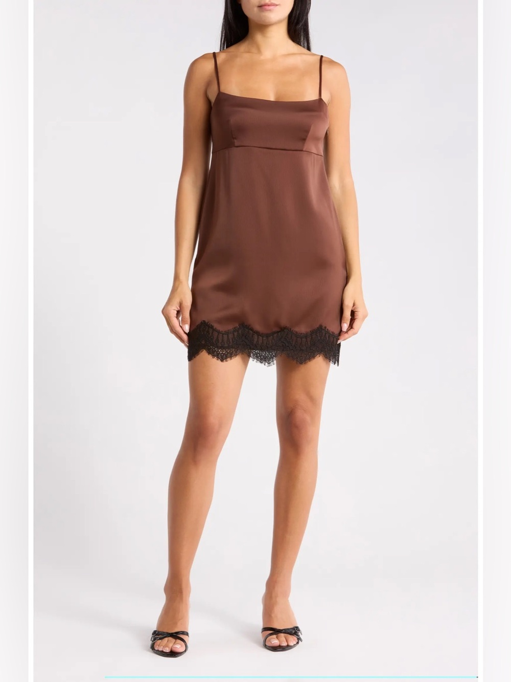 Lace Trim Mini Dress in Brown